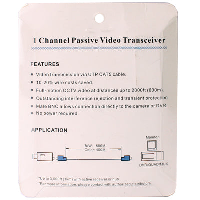 1 Channel Passive BNC Network Video Balun Transceiver, X202P-C 1 Channel Passive BNC Network Video Balun Transceiver, X202P-C